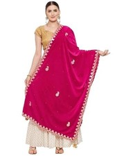 Velvet Dupatta with Gotta Patti Velvet Embroidered Ethnic Motifs Scarf Stole