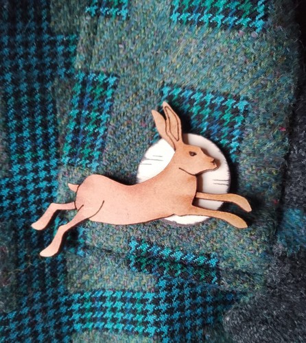 Leaping hare brooch - brooch,, wooden