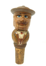 VINTAGE ANRI CARVED WOODEN BOTTLE STOPPER MECHANICAL YAKKER STICKS OUT TONGUE