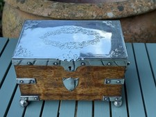 John Grinsell Antique Oak and Silver Plated Tea Caddy Circa 1880