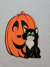 Vintage Die Cuts Flocked Halloween Black Cat Small 1960s Felted MCM LOT of 5!