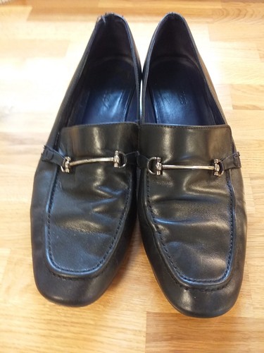 Ladies black leather slip - black, on