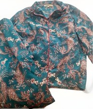 CLEMENTS RIBEIRO Teal Green Paisley Satin Pyjama Set Size 14