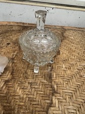 Vintage Clear Pressed Glass Sugar Bowl Art Deco Style 4 Legs Correct Lid