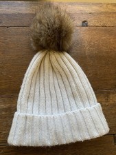 H&M Cream Woolly Bobble Hat (20% Wool) With Fluffy Bobble. Used