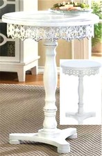 21" CARVED SHABBY CHIC WHITE PINE WOOD FLOURISH PEDESTAL END ACCENT TABLE ** NIB