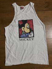 Vintage Disney Mickey Mouse Tank Top Mens XL White Graphic 90s Sleeveless Tee