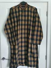 Men’s Indian/Pakistani Kurta Kameez Pyjama Trousers Black Biege Check M/L Tall