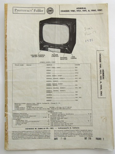 1953 admiral tv photofact - 1953,