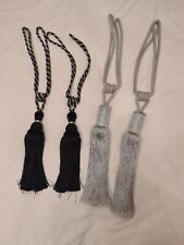 2 Pairs Of Curtain Tie Backs Silver Grey And Black Diamante