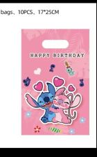 10 X Pink Stitch Loot Bags Kids, Children's Happy Birthday Party goody Gift Bags