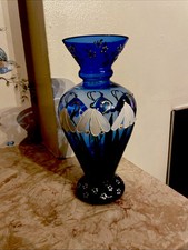 Cobolt Blue Glass Hand Painted