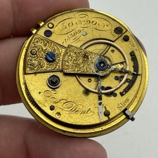 39mm Antique E J Dent London English Fusee Pocket Watch Movement - PARTS REPAIR