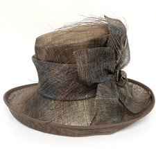 My Hat Occasion Hat Womens Brown Feather Wedding Races Natural Fibre