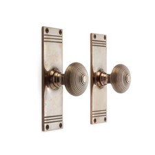 Pair of Antique Beehive Mortice Door Knobs on Back Plate - Solid Brass Handle