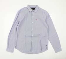 Musto Men's Blue Striped Long Sleeve Cotton Polo Shirt L