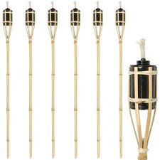 6X Natural 113cm Bamboo Garden Fire Torches Outdoor Paraffin Lamp Oil Burner