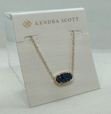 New Kendra Scott Elisa Gold Pendant Necklace In Dark Blue Drusy