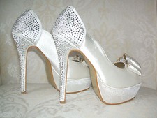 SIZE 2.5 3 4 5 6 7 8 IVORY CREAM SATIN DIAMANTE PEEP TOE BRIDAL WEDDING SHOES 