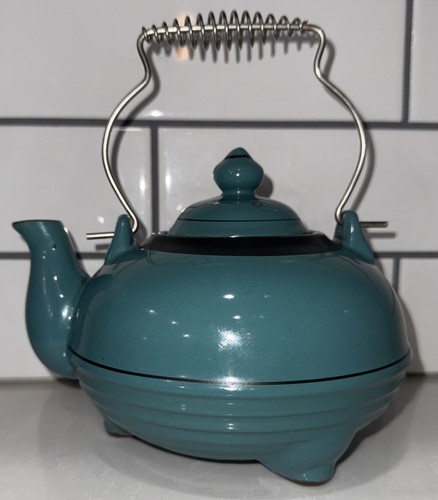 Vtg mcm teal blue teapot - teal,
