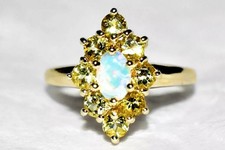 Australian Jelly Opal Gold Ring 9ct Gold Marquise Opal & Heliodor Cluster Ring N