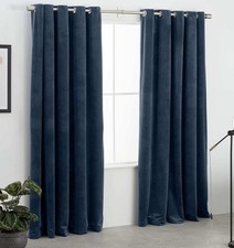A Pair Of Made.com Julius large dark Blue Eyelet Lined Velvet Curtains