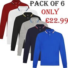 6 Pack Mens Long Sleeve Tipping Polo Shirt Cotton Pique Long Sleeve Top T Shirt