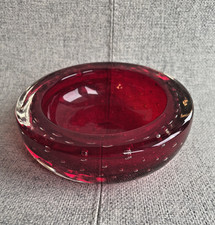 Whitefriars cased glass controlled bubble bowl pattern 9099 ruby red 5 in 1960s
