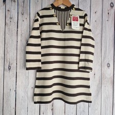 Girls Vintage Top Brown Stripe Dralon -8-9 Years - Long Sleeve Disco Long  KC29S