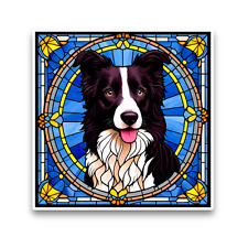 Border Collie Dog Faux Stained Glass Square Window Opaque Vinyl Sticker Decal