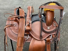 NEW LEATHWE WESTERN SADDLE EMBOSSED WITH HEADSTALL BREASTPLAE & GIRTH 15"-18"