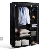 Hododou Portable Wardrobe Double Wardrobe Storage Organizer with Hanging Rail 