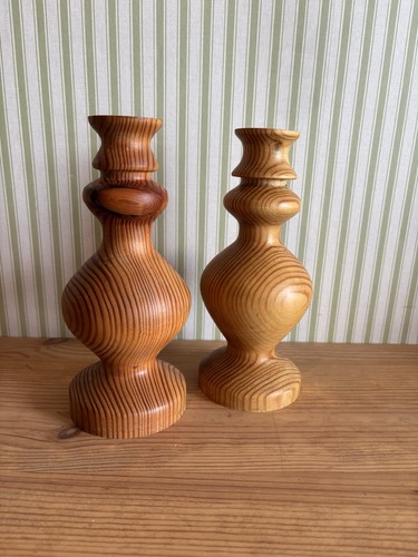 Pair hand turned wood - pair,