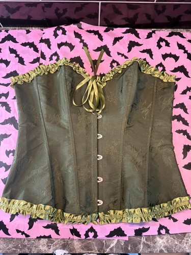 Olive green brocade corset - olive,