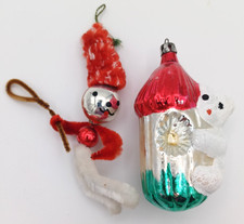 Vintage blown glass mercury glass Christmas ornament toadstool chenille retro
