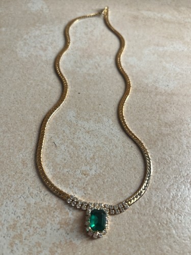 Gold tone emerald necklace - gold,