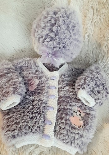 Handknitted childs lilac - handknitted, &