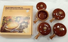 Chef Mates Deluxe Onion Soup Bowl Set Vintage 4x Soup Bowls, Lids & Baskets 
