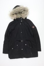 Hollister Men's Black Parka Jacket with Fur Trim Hood L