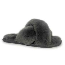 AUS WOOLI AUSTRALIA WOMEN SHEEPSKIN WOOL BRIGHTON SLIPPERS- GREY-8