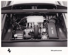 FERRARI 308 QUATTROVALVOLE, TOP OF ENGINE VIEW, PERIOD PHOTOGRAPH.