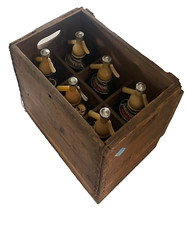 VINTAGE SCHWEPPES ADVERTISING CRATE WITH 6 SODA SIPHON BOTTLES