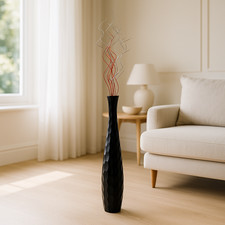 Leewadee Large Black Wood Floor Vase - Tall Decorative Home Decor Vase