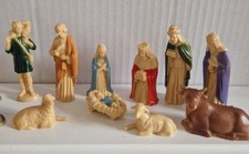 Vintage Miniature Plastic Nativity Figures. 11 Pieces. Made In Hong