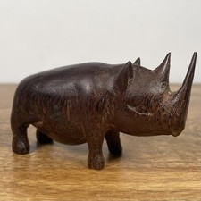 Vintage Wooden Carved Rhino Sculpture Figure Ornament Baby African Rhinoceros
