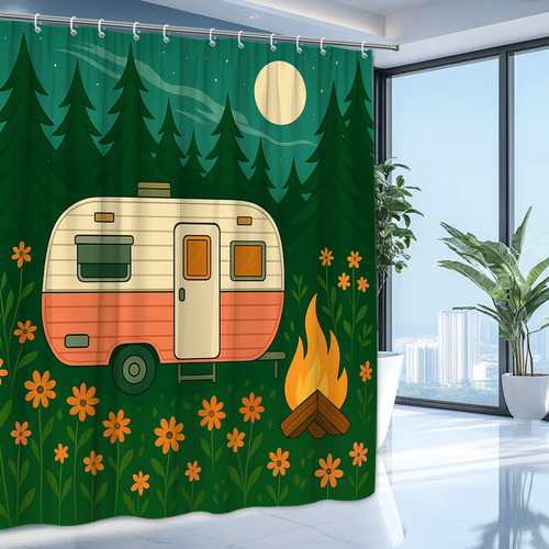 Vintage camping shower curtain - vintage,