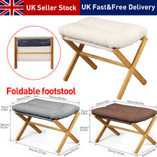 Modern Footstool Foldable Footrest Stool with Bamboo Leg& Beige Pad Living Room