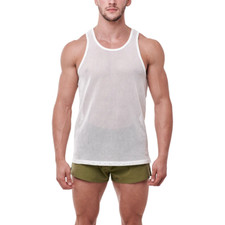 3 PACK MENS MESH  WHITE VEST