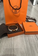 HERMES White Enamel Clic Clac H Bracelet PM with Gold Finish 