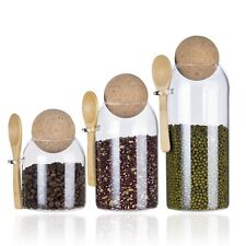Glass Kitchen Storage Jar with Cork Ball Lid & Bamboo Spoon | BPA-Free Canister